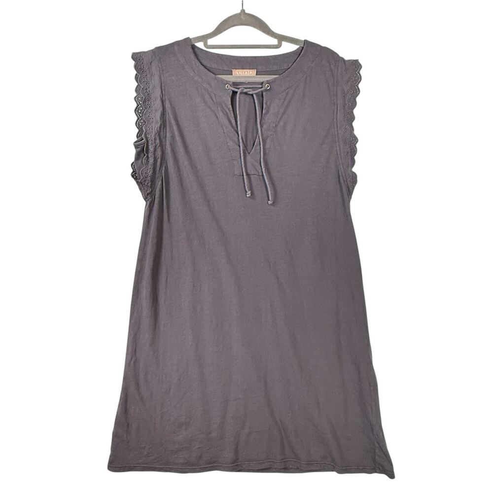 LILLA P Eyelet Crochet Sleeveless Shirt Dress SIZE MEDIUM 100% Cotton Gray Grey